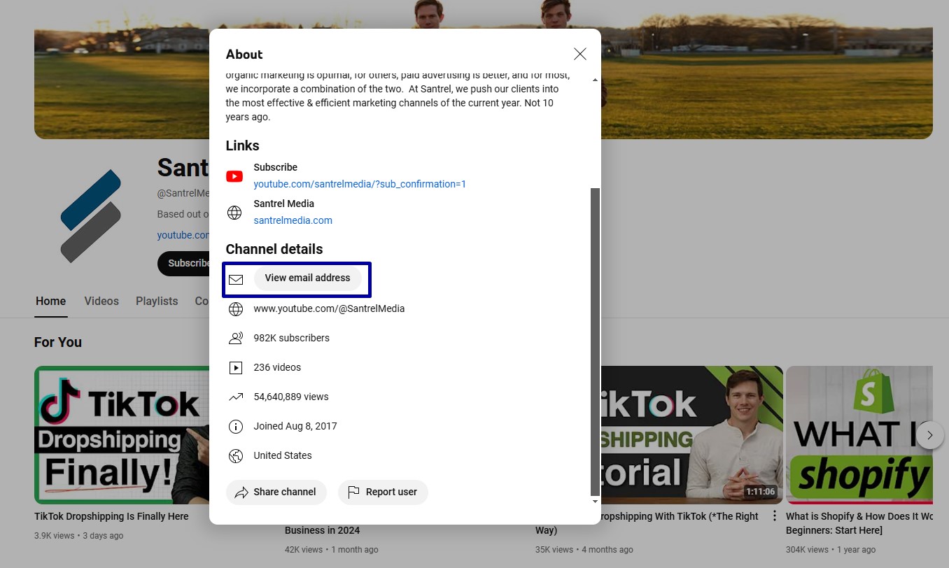 Click on the View Email Address button